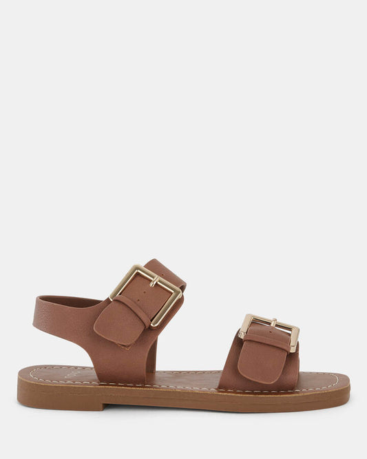Image of Sandals. Product name - Tierney Women's Strappy Flat TAN Novo Sandals in Tan colour by brand - NOVO