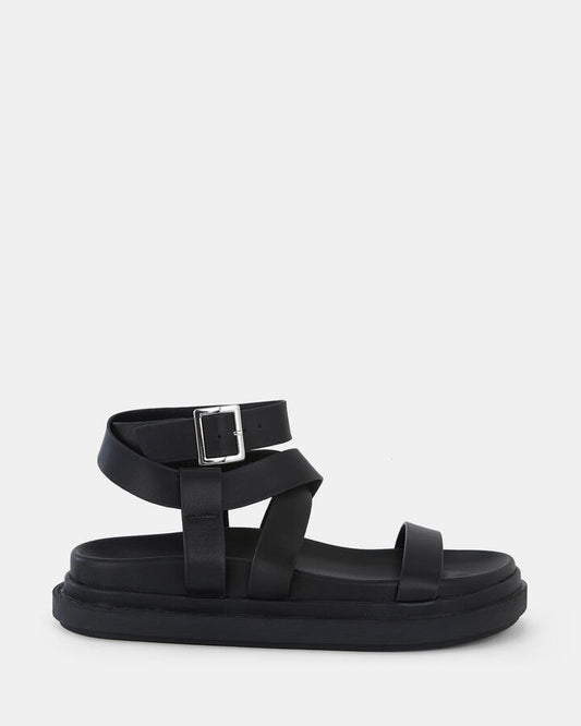 Image of Sandals. Product name - Titus Women's Strappy Flat BLACK Novo Sandals in Black colour by brand - NOVO