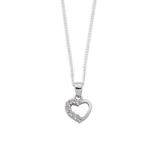 Image of Charms. Productname: 45cm Pink Cubic Zirconia Heart Pendant Necklace in Sterling Silver in colour by brand - Bevilles