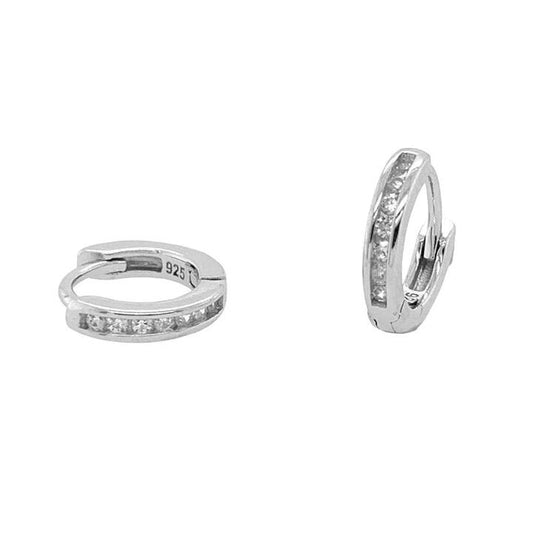 Image of Earrings. Productname: Sterling Silver Cubic Zirconia Channel Hoop Earrings 11mm in Silver colour by brand - Bevilles