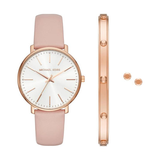 Image of Jewelry. Productname: Michael Kors Pyper Three-Hand Blush Watch and Jewellery Gift Set MK1078SET in Watch colour by brand - Michael Kors