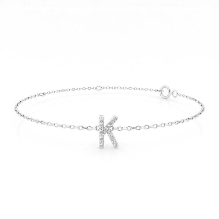 Image of Bracelets. Productname: Brilliant Claw Initial Chain Bracelet with 0.05tw of Diamonds in Sterling Silver in Diamond colour by brand - Bevilles