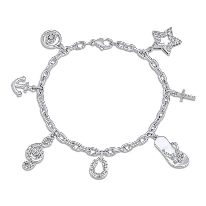 Image of Bracelets. Productname: Seven Charm Bracelet with 1/3ct of Diamonds in Sterling Silver in Diamond colour by brand - Bevilles