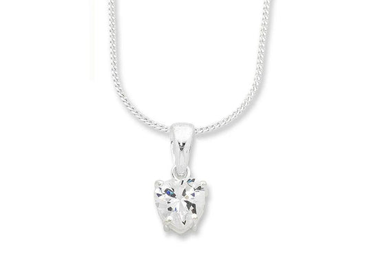 Image of Earrings. Productname: Sterling Silver Cubic Zirconia Heart Necklace + Sterling Silver Cubic Zirconia Stud Earrings in Silver colour by brand - Bevilles