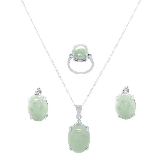 Image of Jewelry. Productname: Sterling Silver Diamond Set Jade Jewellery Set in Diamond colour by brand - Bevilles