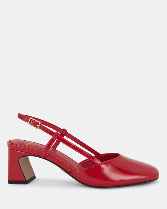 Image of Shoes. Product name - Iyla Women's Court Low Heel Red Patent Novo Court in Red Patent colour by brand - NOVO