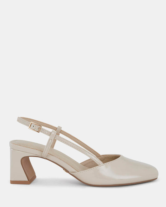 Image of Shoes. Product name - Iyla Women's Court Low Heel NUDE PATENT Novo Court in Nude Patent colour by brand - NOVO
