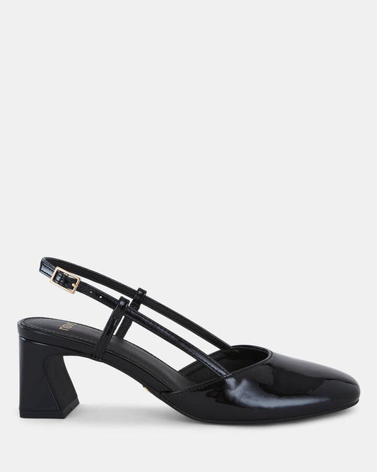 Image of Shoes. Product name - Iyla Women's Court Low Heel Black Patent Novo Court in Black Patent colour by brand - NOVO