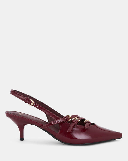 Image of Shoes. Product name - Imilia Women's Court Low Heel DEEP RED PATENT Novo Court in Deep Red Patent colour by brand - NOVO
