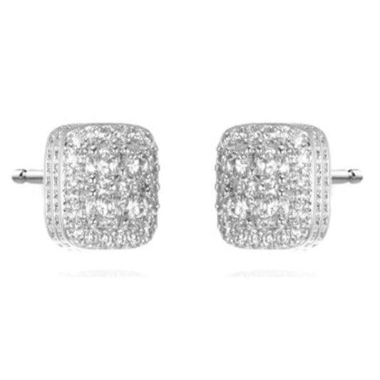 Image of Earrings. Productname: Cushion Shaped Cluster Stud Earrings with Cubic Zirconia in Sterling Silver in Silver colour by brand - Bevilles