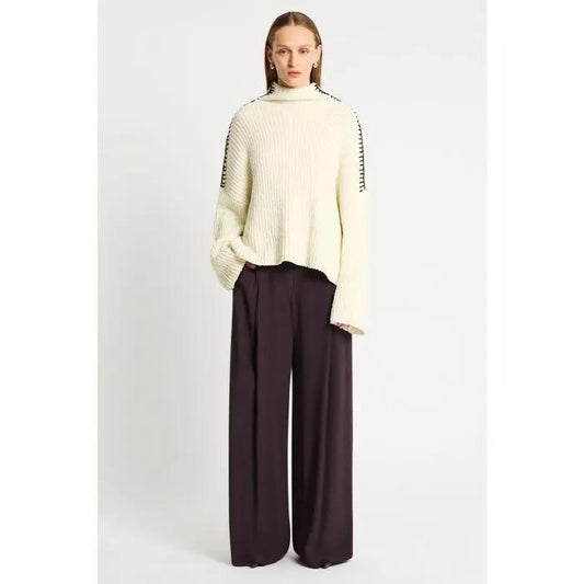 Image of a model wearing Pants. Productname: Flash Back Pant in WINE colour by brand - sass and bide