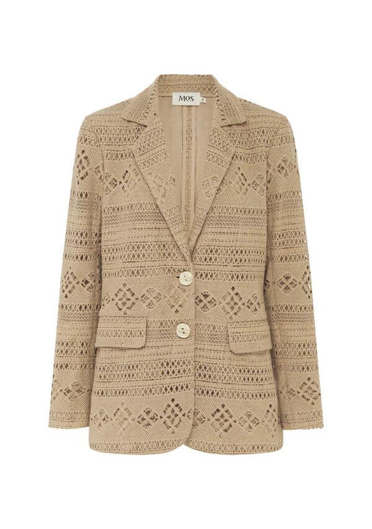 Image of a model wearing Outerwear. Productname: Daniela Textured Blazer in Almond colour by brand - MOS The Label