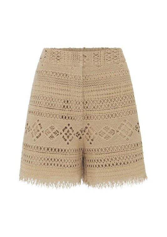 Image of a model wearing Shorts. Productname: Daniela Textured Shorts in Almond colour by brand - MOS The Label
