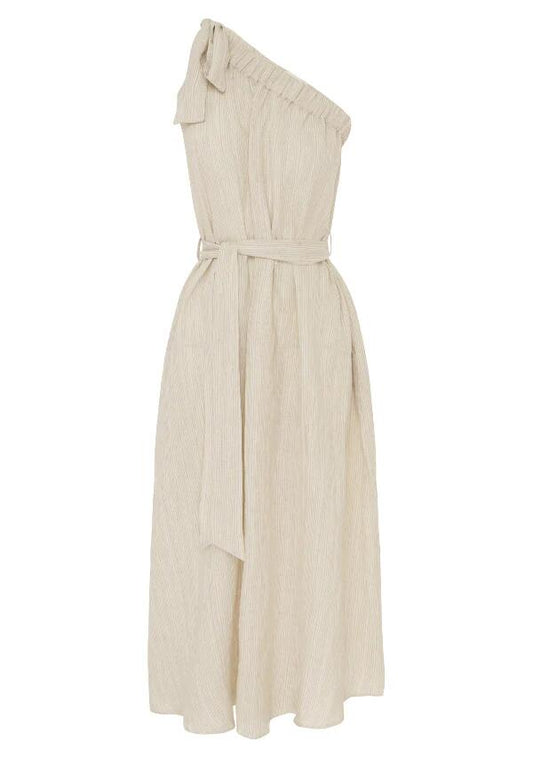 Image of a model wearing Dress. Productname: Carolina Midi Dress in Almond colour by brand - MOS The Label