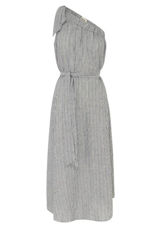 Image of a model wearing Dress. Productname: Carolina Midi Dress in Navy colour by brand - MOS The Label