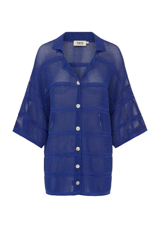 Image of a model wearing Tops. Productname: Carmen Knit Shirt in Sodalite Blue colour by brand - MOS The Label