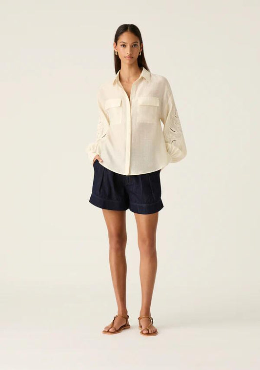 Image of Blouses. Productname: Marcela Embroidery Blouse in Pearl White Embroidery colour by brand - MOS The Label