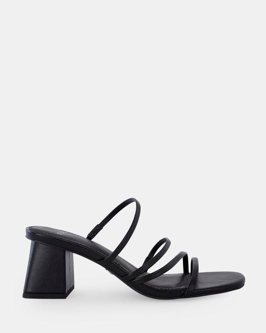 Image of Sandals. Product name - Unathi Women's Strappy Low Heel BLACK Novo Sandals in Black colour by brand - NOVO