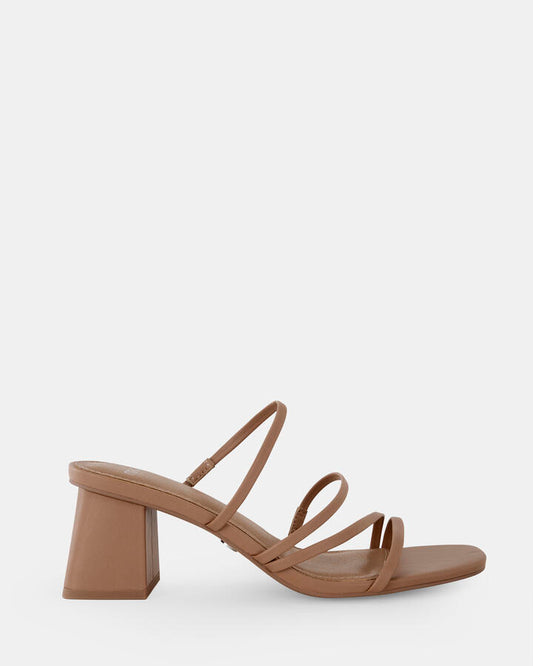 Image of Sandals. Product name - Unathi Women's Strappy Low Heel CAMEL Novo Sandals in Camel colour by brand - NOVO