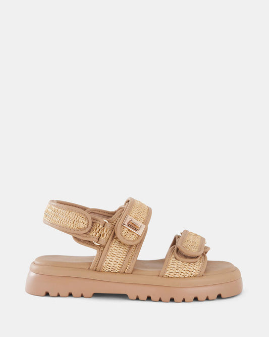 Image of Sandals. Product name - Tobias Women's Strappy Flat RAFFIA Novo Sandals in Raffia colour by brand - NOVO