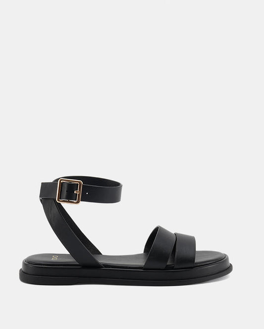Image of Sandals. Product name - Tahj Women's Strappy Flat BLACK Novo Sandals in Black colour by brand - NOVO
