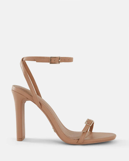 Image of Sandals. Product name - Nalar Women's Strappy High Heel CAMEL Novo Sandals in Camel colour by brand - NOVO