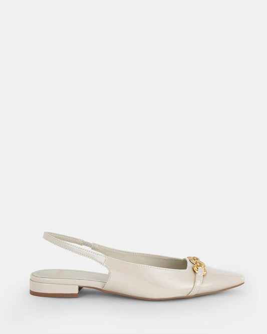 Image of Flats. Product name - Colish Women's Casual Flat Closed CREAM PATENT Novo Casual in Cream Patent colour by brand - NOVO