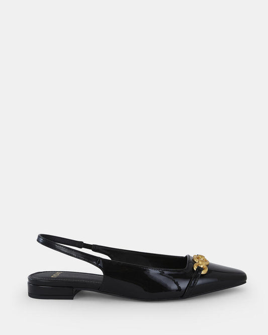 Image of Flats. Product name - Colish Women's Casual Flat Closed Black Patent Novo Casual in Black Patent colour by brand - NOVO
