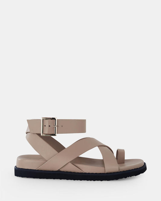 Image of Sandals. Product name - Tillie Women's Strappy Flat Sand Novo Sandals in Sand colour by brand - NOVO
