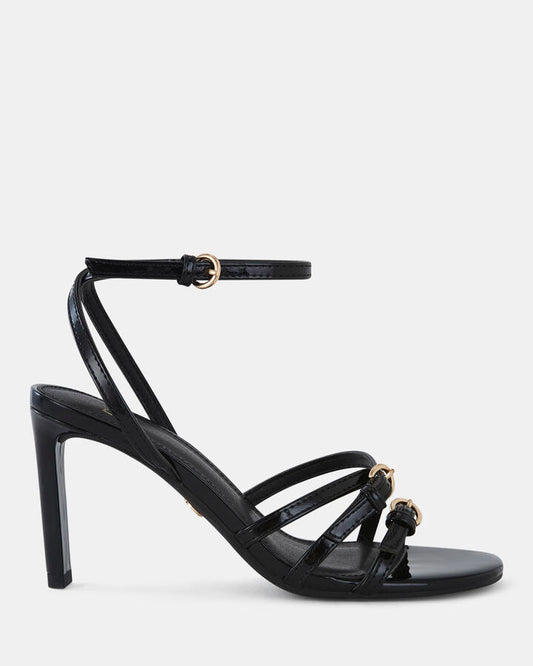 Image of Sandals. Product name - Madaio Women's Strappy High Heel Black Patent Novo Sandals in Black Patent colour by brand - NOVO
