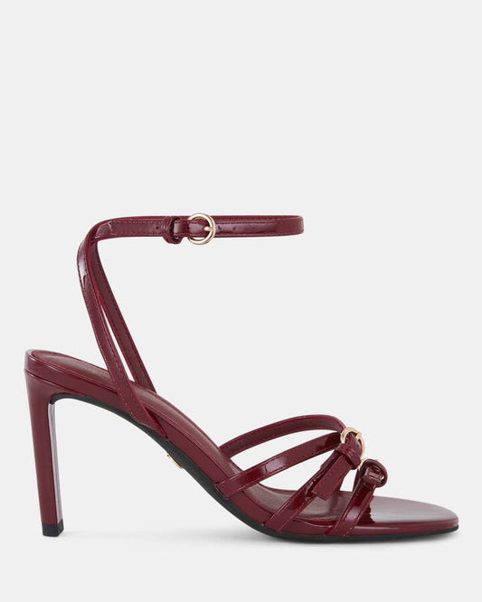 Image of Sandals. Product name - Madaio Women's Strappy High Heel DEEP RED PATENT Novo Sandals in Deep Red Patent colour by brand - NOVO