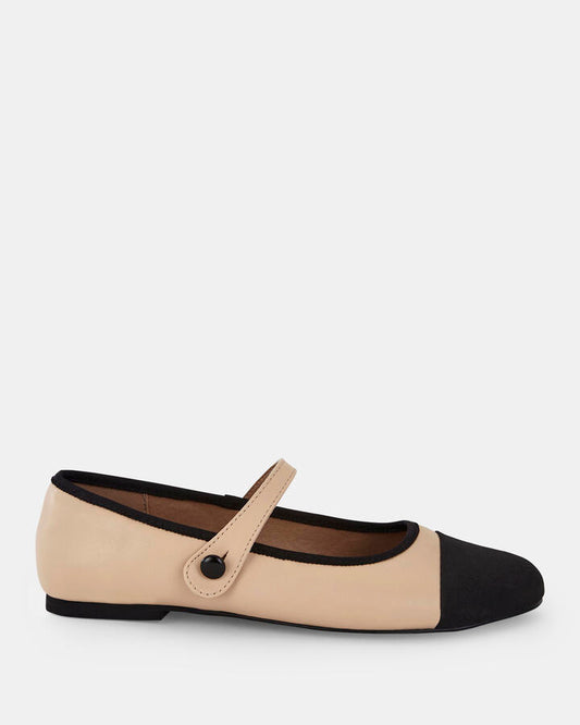 Image of Flats. Product name - Calen Women's Casual Flat Closed BUFF/BLACK Novo Casual in Buff/Black colour by brand - NOVO
