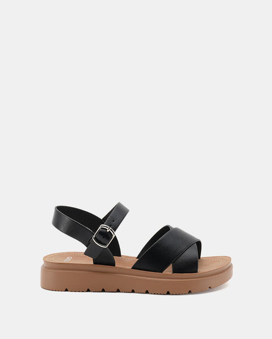 Image of Sandals. Product name - Tremaine Women's Strappy Flat BLACK Novo Sandals in Black colour by brand - NOVO
