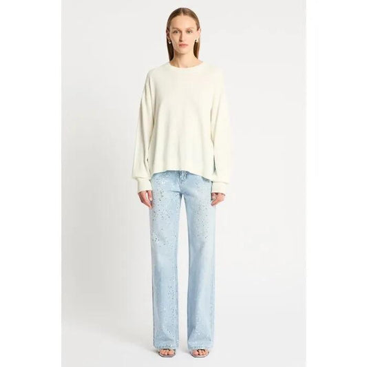 Image of a model wearing Tops. Productname: Spring Day Knit Top in Cloud colour by brand - sass and bide