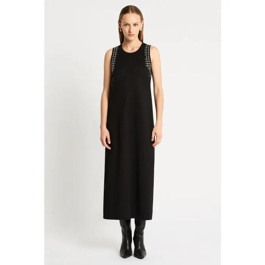 Image of a model wearing Dress. Productname: Soverign Tee Dress in Black colour by brand - sass and bide