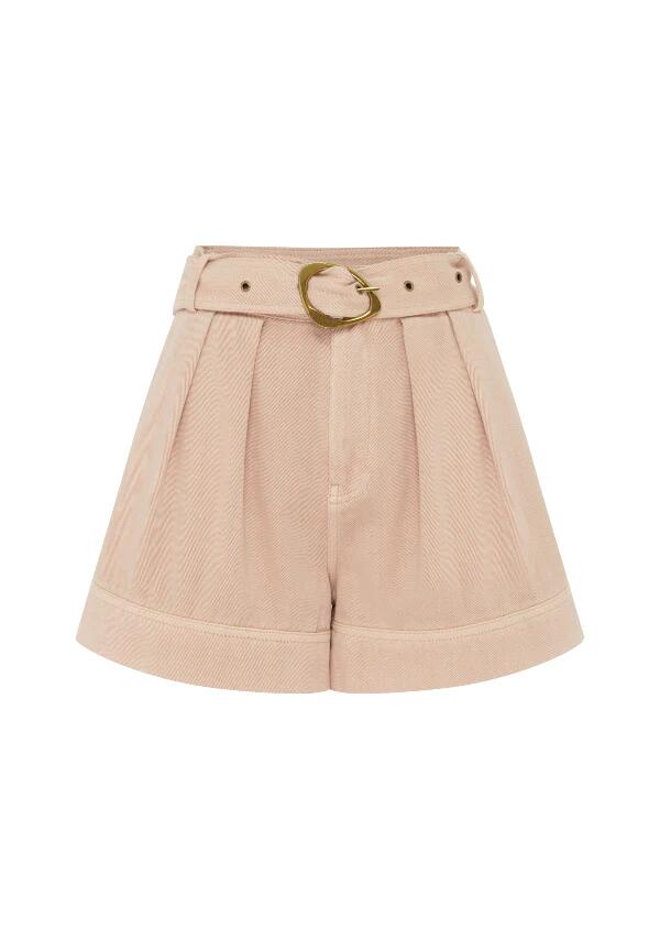 Image of a model wearing Denim. Productname: Ana Denim Shorts in Rose colour by brand - MOS The Label