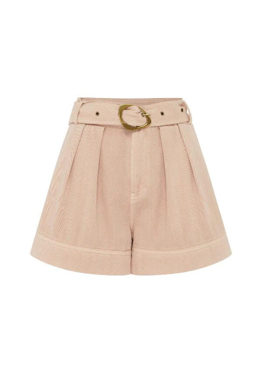 Image of a model wearing Denim. Productname: Ana Denim Shorts in Rose colour by brand - MOS The Label