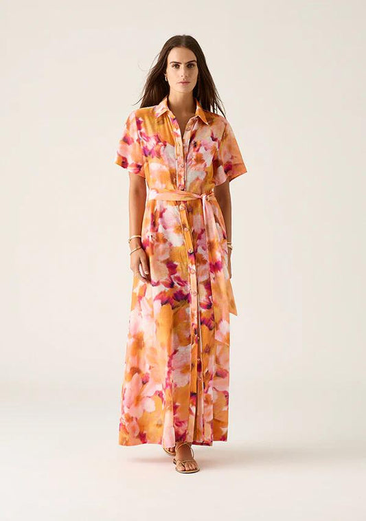 Image of a model wearing Dress. Productname: Rafaela Maxi Shirt Dress in Rafaela Print colour by brand - MOS The Label