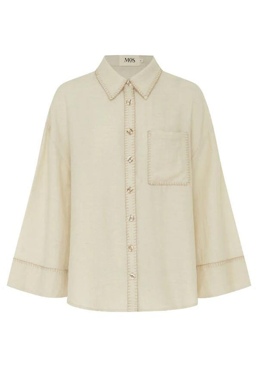 Image of a model wearing Tops. Productname: Gabriela Blouse in Cream colour by brand - MOS The Label