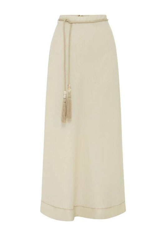 Image of a model wearing Skirts. Productname: Gabriela Midi Skirt in Cream colour by brand - MOS The Label