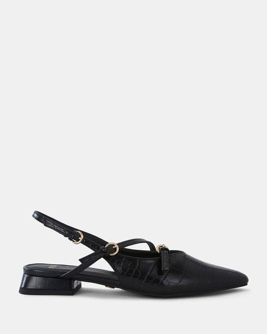 Image of Flats. Product name - Carman Women's Casual Flat Closed Black Croc Novo Casual in Black Croc colour by brand - NOVO