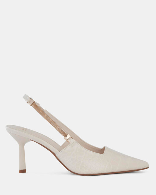 Image of Shoes. Product name - Inigo Women's Court Low Heel CREAM CROC Novo Court in Cream Croc colour by brand - NOVO