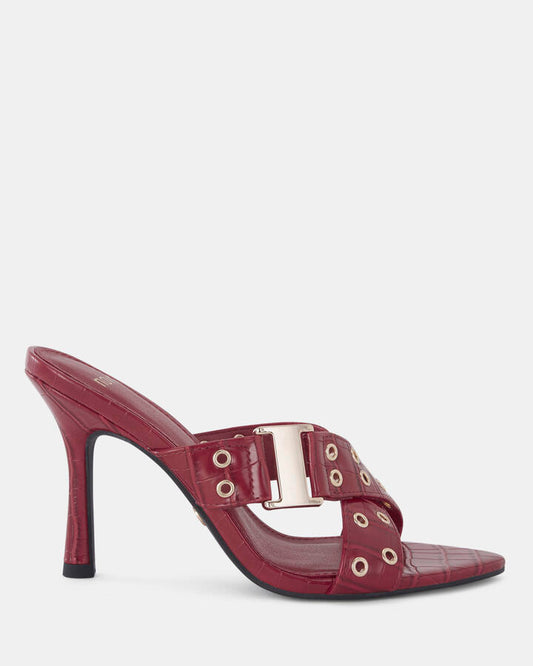 Image of Sandals. Product name - Nola Women's Strappy High Heel RED CROC Novo Sandals in Red Croc colour by brand - NOVO