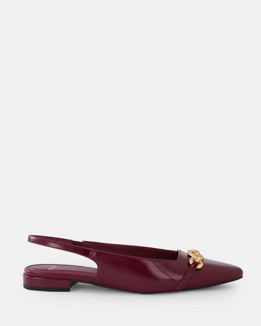 Image of Flats. Product name - Colish Women's Casual Flat Closed DEEP RED PATENT Novo Casual in Deep Red Patent colour by brand - NOVO