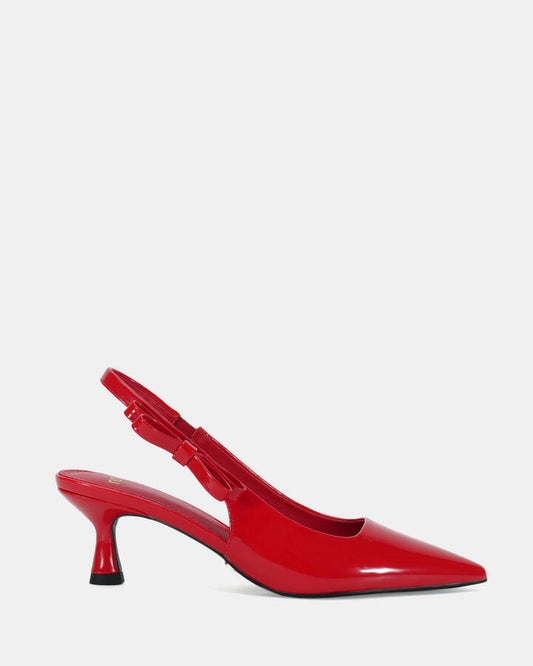 Image of Shoes. Product name - Indi Women's Court Low Heel Red Patent Novo Court in Red Patent colour by brand - NOVO