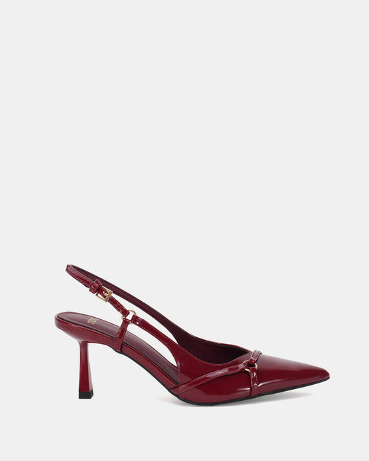 Image of Shoes. Product name - Zandra Women's Court High Heel WINE PATENT Novo Court in Wine Patent colour by brand - NOVO