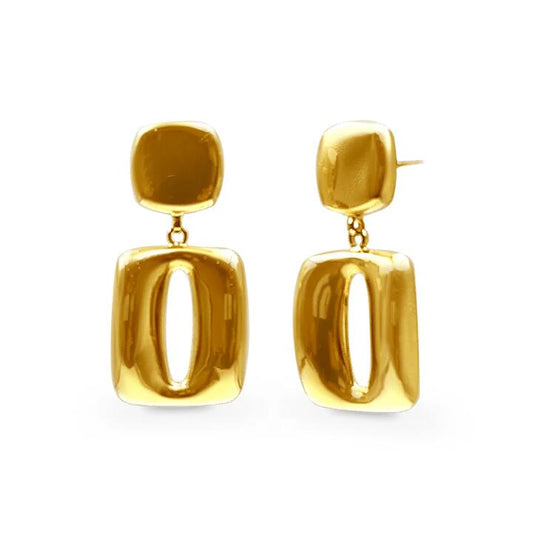 Image of Earrings. Productname: 9kt Yellow Gold Silver Infused 90's Vintage Square Cut Out Drop Earrings in Gold colour by brand - Bevilles