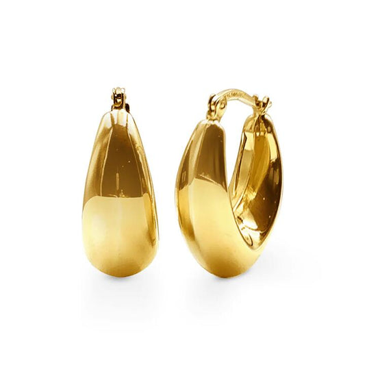 Image of Earrings. Productname: 9kt Yellow Gold Silver Infused Tapered Bold Oval Hoop Earrings in Gold colour by brand - Bevilles