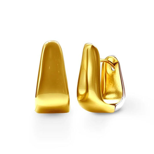 Image of Earrings. Productname: 9kt Yellow Gold Silver Infused Two Tone Trapeze Hoop Earrings in Gold colour by brand - Bevilles