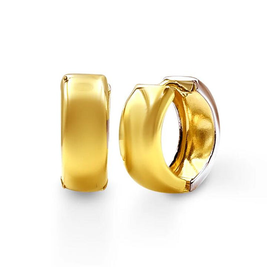 Image of Earrings. Productname: 9kt Yellow Gold Bonded Two Tone Huggie Round Hoop Earrings in colour by brand - Bevilles